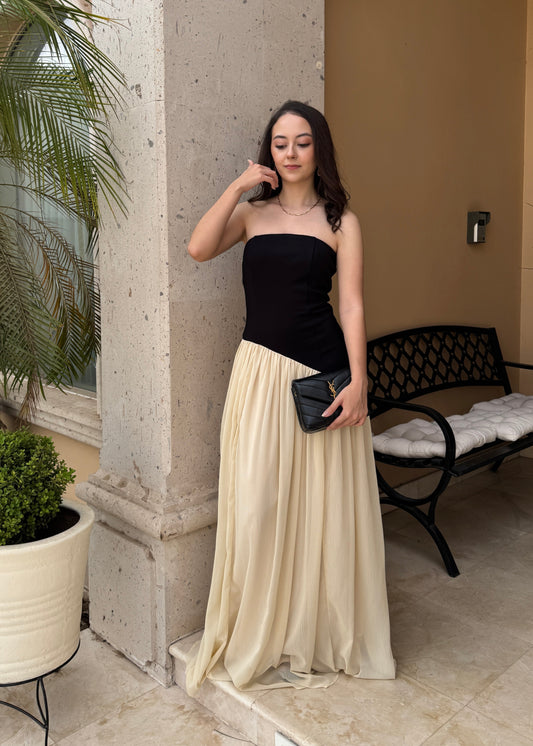 Vestido Chiffon Noir Marfil